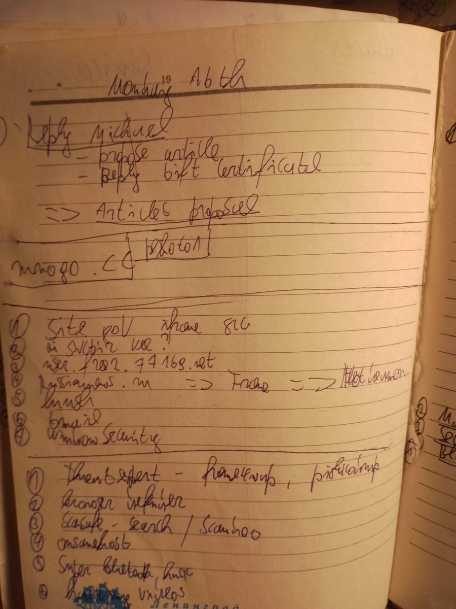 Notebook page 122 Monday articles and tool list
